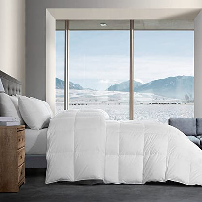  Feather And Down Comforter, Oversized King Comforter 120 X 120, White Extra Large Duvet Insert For All Season, 100% Cotton Cover Down Proof With Corner Tabs