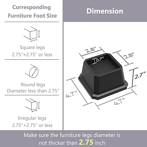  Napnapday Bed Risers 2 Inch Heavy Duty Bed Furniture Elevators, 1,500 Lbs Lifts Up Riser For Sofa And Table Set Of 4, Black