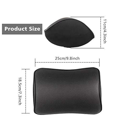  Aukee Car Headrest Pillow With Genuine Leather Cover Memory Foam Neck Cushion For Driving Home Office Black (Pack Of 2)