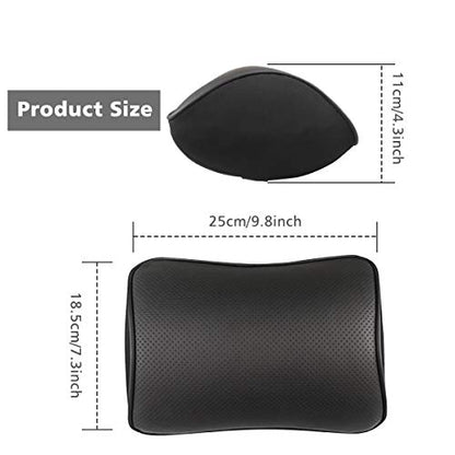  Aukee Car Headrest Pillow With Genuine Leather Cover Memory Foam Neck Cushion For Driving Home Office Black (Pack Of 2)