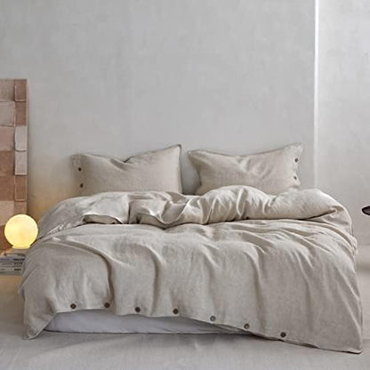  TOSMO 100% Linen Duvet Cover Set With Button Design, 3 Pieces (1 Duvet Cover With 2 Pillowcases), Soft Breathable Durable Farmhouse Bedding - Queen, Natural Linen
