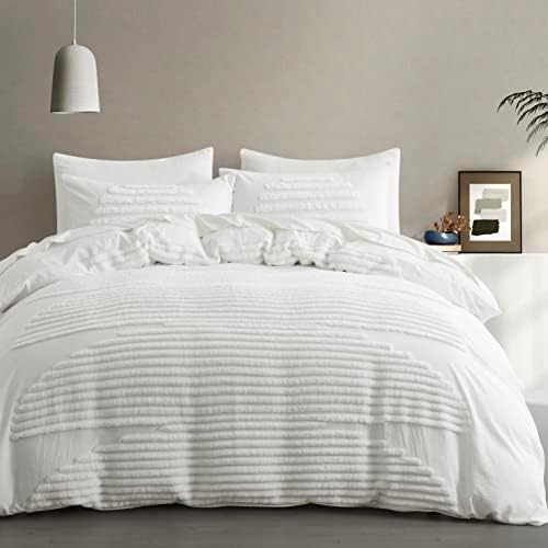  5 Pieces Full/Queen Duvet Cover Set, Boho Bedding Sets For Modern Home, Tufted And Super Soft Comforter Covers, Beige