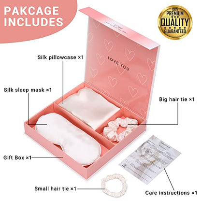  ANNIKA SILK 100% Pure 22 Momme Queen Size Mulberry 6A Silk Pillowcase & Sleep Mask Set For Hair & Skin & Acne With Envelope Closure Cooling, Natural, Organic, Double Sided Silk Pillow Case & Eye Mask