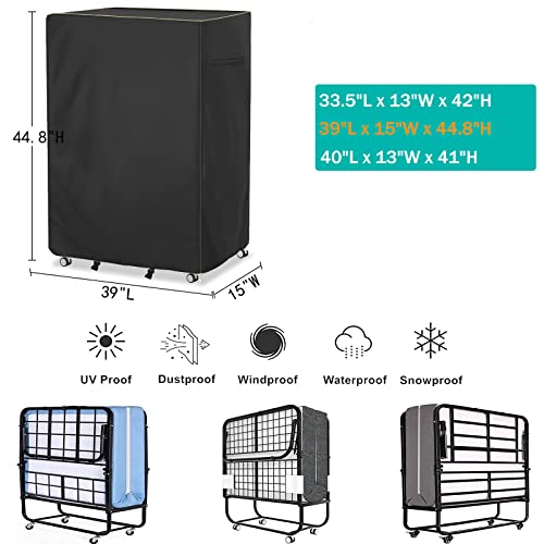  Folding Bed Storage Cover,Universal Waterproof Rollaway Bed Cover 39" L X 15" W X 44.8" H,Fits Twin Size 38-Inch Beds,600D Oxford Dustproof Protective Rollaway Bed Protector,Black.