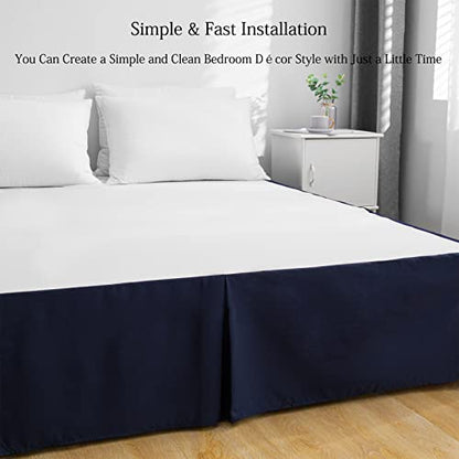  Navy Blue Solid Bed Skirt, Twin Bed Skirt, Twin Bed Skirt 14 Inch Drop, Dust Ruffle Twin, Bed Skirt Split Corner Pleated Style Easy Fit Easy Care Fade & Wrinkle Resistant-Cotton Micorfiber Made