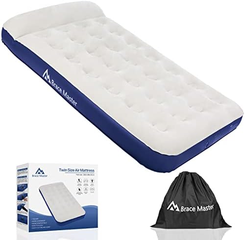  Air Mattress With Pillow, Blow Up Air Bed, Waterproof Flocked Air Mattress Single/Double, 203 X99(152) X 28cm, With Storage Bag, Green (Green, Twin)