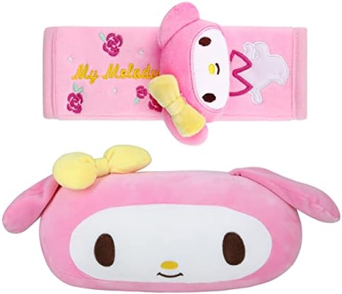  Roffatide Anime My Melody Car Neck Pillow 2 PCS Plush Auto Head Neck Rest Cushion For Chairs, Recliners, Driving Seats
