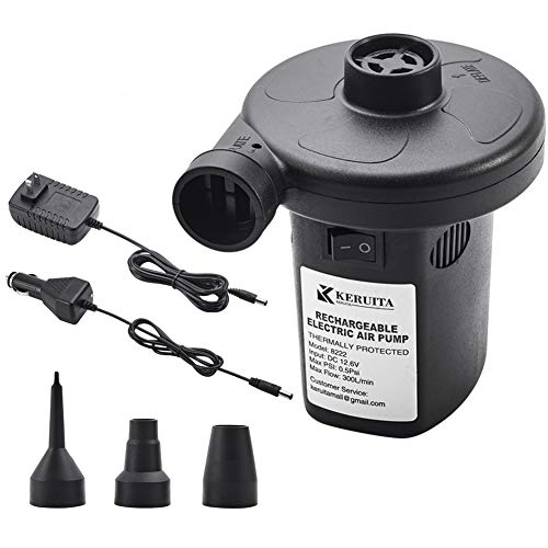  Electric Air Pump For Inflatables Rechargeable Portable Air Mattress Pump Inflator/Deflator Air Pump For Pool Floats, Raft, Bed, Boat, Pool Toy With 12-24V DC &120V AC Adaptor, 3 Nozzles