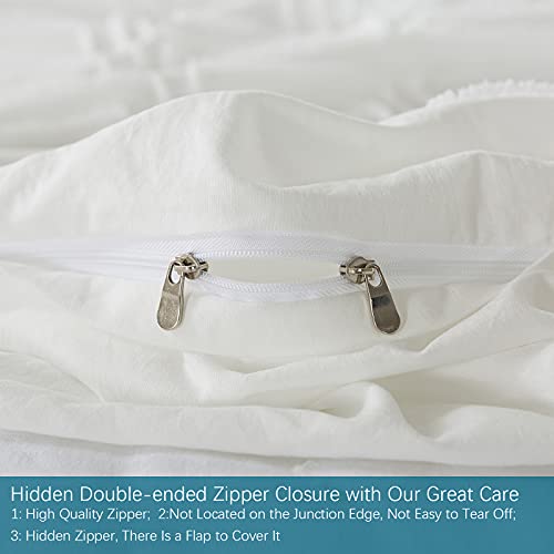  Lamourbear Jacquard & Tufted Duvet Cover Full Size White Bedding Set, All Seasons Comforter Cover, With Double-end Sliders Zipper Closure, 8 Ties, 3 Piece (2 Pillowcase, 1 Duvet Cover), Full