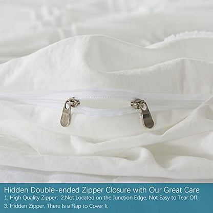  Lamourbear Jacquard & Tufted Duvet Cover Full Size White Bedding Set, All Seasons Comforter Cover, With Double-end Sliders Zipper Closure, 8 Ties, 3 Piece (2 Pillowcase, 1 Duvet Cover), Full