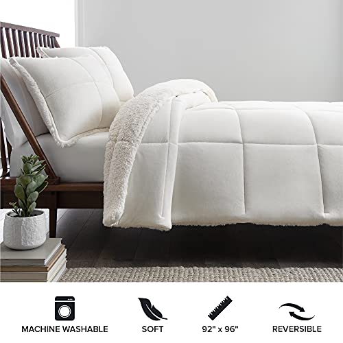  UGG 10265 Blissful Full-Queen Comforter Set Reversible Comforter And Pillow Shams Machine Washable Soft Cozy Bedding Queen Size Blanket Set For Bedroom Accents, Full/Queen, Snow