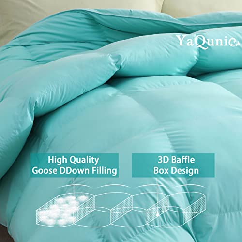  YaQunie Goose Down Comforter Queen Size All Season Down Duvet Insert Cotton Shell Soft Aqua Bed Comforter With 8 Coner Tabs 90x90Inches