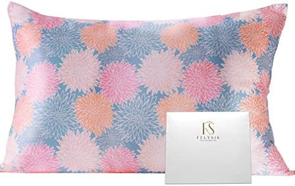  FELYSIK Blue Gray Paisley Silk Pillowcase For Hair And Skin - Queen 20"x30", 22 Momme 100% Mulberry Silk Floral Print Pillow Cases With Zipper