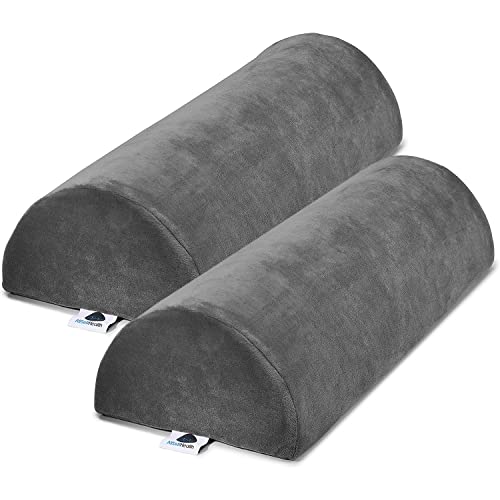  2 Pack Large Half Moon Bolster Pillow For Legs, Knees, Lower Back And Head, Lumbar Support Pillow For Bed, Sleeping | Semi Roll For Ankle And Foot Comfort - Machine Washable Cover, Grey