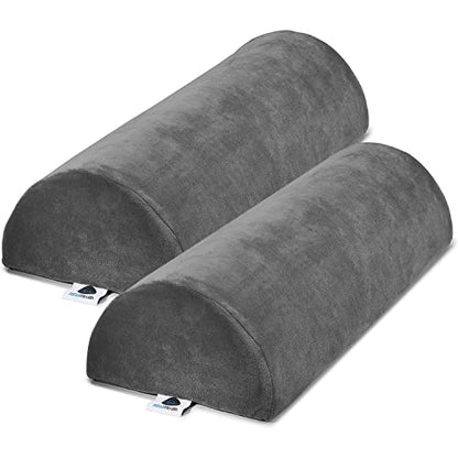  2 Pack Large Half Moon Bolster Pillow For Legs, Knees, Lower Back And Head, Lumbar Support Pillow For Bed, Sleeping | Semi Roll For Ankle And Foot Comfort - Machine Washable Cover, Grey