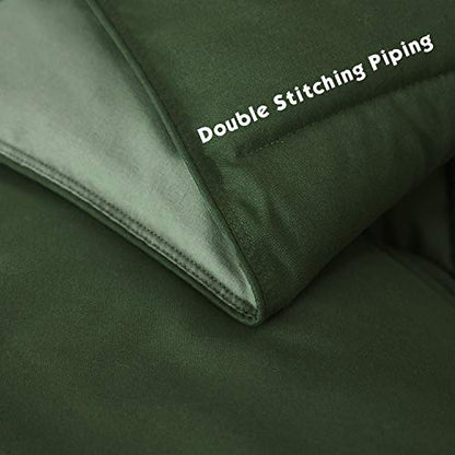 HIG 3pc Green Down Alternative Comforter Set Queen Size - All Season Reversible Comforter With Two Shams - Quilted Duvet Insert With Corner Tabs - Box Stitched - Breathable, Soft, Fluffy