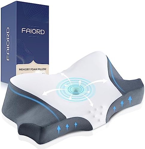  FAIORD Memory Foam Cervical Neck Pillow, Cervical Pillow For Neck Pain Relief, Orthopedic Ergonomic Contour Shoulder Support Pillow For Side, Back & Stomach Sleepers With Breathable Cooling Pillowcase