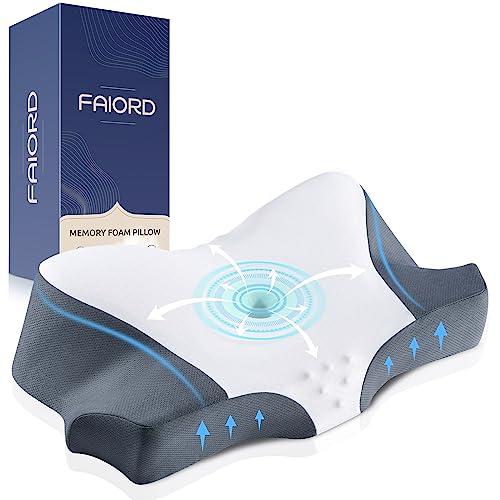  FAIORD Memory Foam Cervical Neck Pillow, Cervical Pillow For Neck Pain Relief, Orthopedic Ergonomic Contour Shoulder Support Pillow For Side, Back & Stomach Sleepers With Breathable Cooling Pillowcase