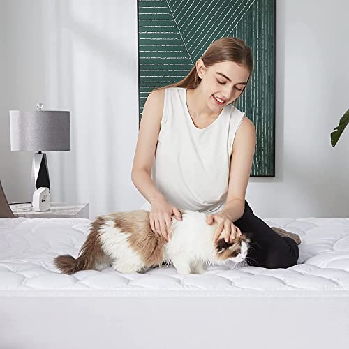  Twin XL Mattress Pad - Soft Cooling Mattress Cover For College Dorm, Extra Long Twin Quilted Fitted Mattress Protector With 8-21" Deep Pocket, Breathable Fluffy Pillow Top, White, 39x80 Inches