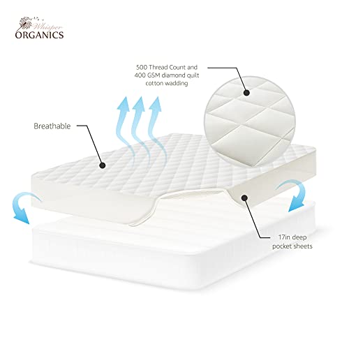  Luxury Quilted Mattress Cover - Exquisite Softness 100% Organic Cotton Mattress Protector - GOTS Certified Breathable Protective Bedding With 17-Inch Deep Pocket (Full, Pure White)