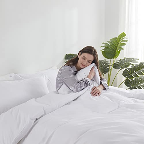  Hearth & Harbor White Duvet Cover Queen Size - 3 Piece Queen Duvet Cover Set, Soft Double Brushed Queen Size Duvet Covers With Button Closure, 1 Duvet Cover 90x90 Inches And 2 Pillow Shams