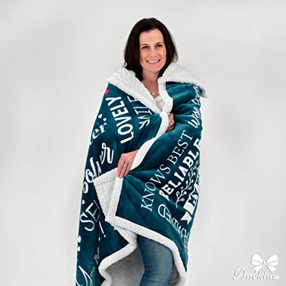 Mom Blanket - Double Layer Sherpa Fleece – Soft Fluffy Throw, Quality Print – 'Thank You Mom, I Love You' – From Daughter, Son – Gift For Birthday, Mother's Day, Christmas, Etc. (Teal)