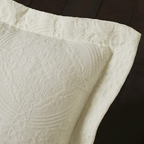 Superior Jacquard Matelasse Fleur De Lis 100% Cotton Medallion 3-Piece Bedspread Set - King, Ivory
