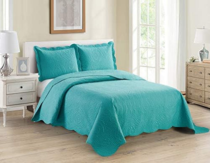  3pc Full/Queen Over Size Luxury Embossed Bedspread Set Light Weight Solid White New