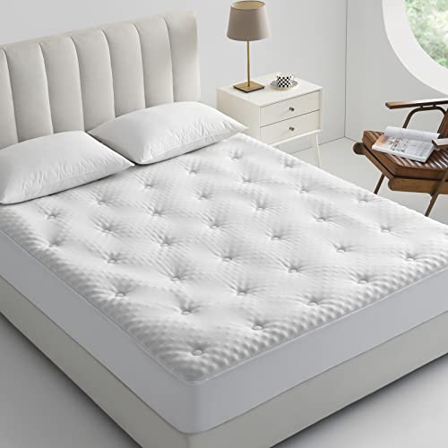  QUIETSEA Reversible Bamboo California King Mattress Pad Memory Foam, Egg Crate Mattress Topper Cal King, Noiseless Waterproof Mattress Cover With Deep Pocket Stretches Up To 21", 72" X 84"