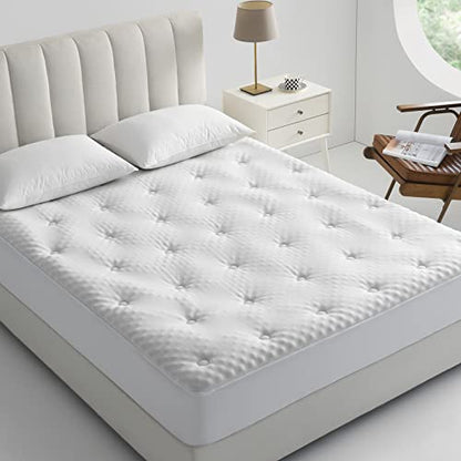  QUIETSEA Reversible Bamboo California King Mattress Pad Memory Foam, Egg Crate Mattress Topper Cal King, Noiseless Waterproof Mattress Cover With Deep Pocket Stretches Up To 21", 72" X 84"