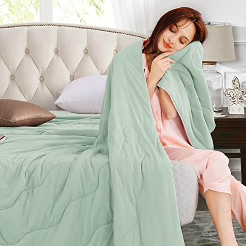  EASELAND Cooling Comforter King, Cold Touch Fabric Absorbs Body Heat, Double-Sided Cool Design Soft Fluffy Cooling Blanket For Night Sweats Hot Sleeper (Green, King(108"x90"))