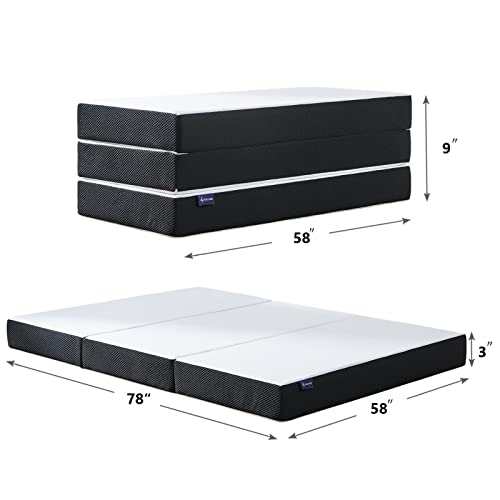  Folding Mattress, 3 Inch Tri-fold Memory Foam Mattress Topper With Washable Cover, Foldable Mattress Topper For Camping, Guest - Queen Size, 78" X 58" X 3"