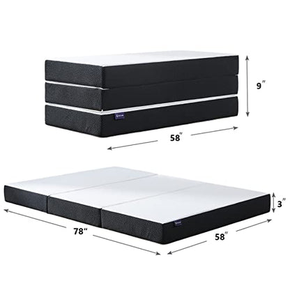  Folding Mattress, 3 Inch Tri-fold Memory Foam Mattress Topper With Washable Cover, Foldable Mattress Topper For Camping, Guest - Queen Size, 78" X 58" X 3"