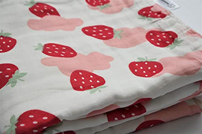  BambooCart Baby Muslin Quilt Comforter Toddler Cotton 47"x 47" Swaddle Blanket (Strawberry)