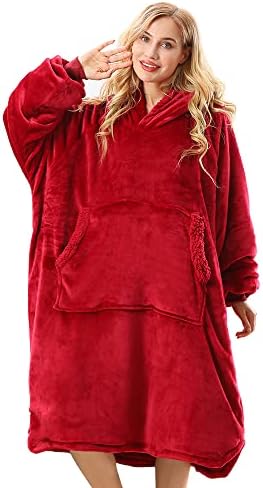  Topblan Oversized Hoodie With Zipper For Adults, Flannel Blanket Hoodie Sweatshirt With Zipper, Sherpa Wearable Blanket Plush Sweatshirt, Gifts For Women Men
