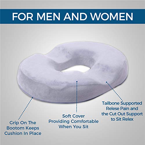  Grey Donut Pillow | Hemorrhoid Coccyx Tailbone Seat Cushion | Pain Relief | Premium Comfort | Contoured Cushion For Prostate, Pregnancy, Surgery, Post Natal Sciatica Relieves Pressure