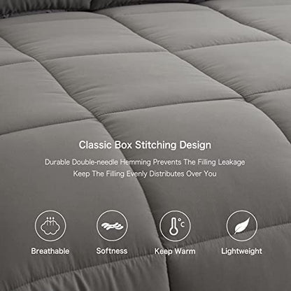 BedTreat Hotel Comforter Queen, Down Alternative Comforter With Corner Tabs - All Season Quilted Queen Size 240 GSM Grey Comforter, Machine Washable Microfiber Bedding