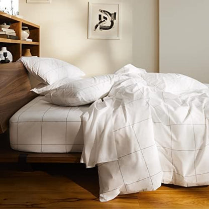  Luxe California King Sheets Set + Duvet Cover, Windowpane - 7 Piece Set (1 Duvet Cover, 1 Fitted Sheet, 1 Flat Sheet + 4 Pillowcases)
