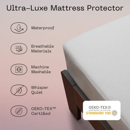  Premium Queen Mattress Protector Ultra Soft Breathable Bed Cover - Waterproof Mattress Cover - Noiseless & Absorbent Topper - Oeko-TEX Certified - White (60 X 80)