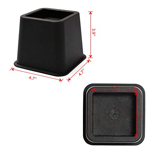  HOME COMPOSER 3 Inch Bed Risers Set Of 4, Heavy Duty Stackable Furniture Risers Lifters For Beds, Sofa, Tables And Chairs, Black Bed Elevator With 2.8" Square Recess