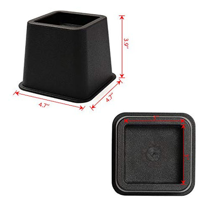 HOME COMPOSER 3 Inch Bed Risers Set Of 4, Heavy Duty Stackable Furniture Risers Lifters For Beds, Sofa, Tables And Chairs, Black Bed Elevator With 2.8" Square Recess