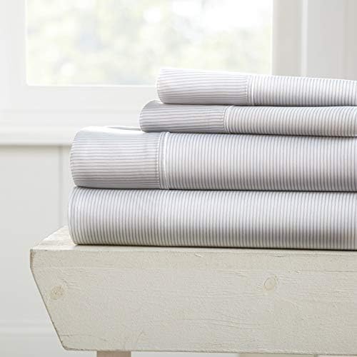  Linen Market Premium My Heart Pattern 4 Piece Bed Sheet Set, Full, Light Gray