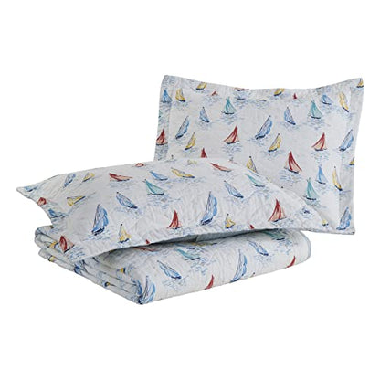  Laura Ashley Home - Ahoy Collection - Quilt Set - 100% Cotton, Reversible, Lightweight & Breathable, Pre-Washed For Added Softness, King, Bright