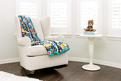  Chanasya Gold Fox Print Fleece Throw Blanket - Cozy And Warm, Cute Design, Super Soft, Plush And Fluffy Sherpa - Adult, Boy And Girl, Kids, Toddler, Baby Blanket Gift (50x65 Inches) Teal Blue
