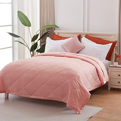  SunStyle Home Down Alternative Blanket With Satin Trim, Bedding Quilt Lightweight Comforter Soft Thin Quilted Blanket For All Seasons (Queen, White)