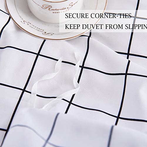  Queen Duvet Cover Set Grid, 90x90 Soft Bedding Cover, Luxury Cool Lightweight Microfiber 3pc Set (1 Cover 2 Pillowcase) With Zip, Tie - Modern Style Bed Quilt Cover For Decor, Plaid White