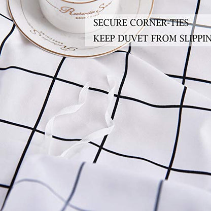  Queen Duvet Cover Set Grid, 90x90 Soft Bedding Cover, Luxury Cool Lightweight Microfiber 3pc Set (1 Cover 2 Pillowcase) With Zip, Tie - Modern Style Bed Quilt Cover For Decor, Plaid White