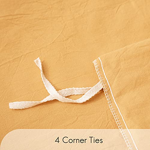  Straw Yellow 100% Washed Cotton Queen Duvet Cover Set, 3 Pieces 1 Comforter Cover And 2 Pillowcases, Ultra Soft And Breathable Solid Color Bedding Set With Zipper Closure