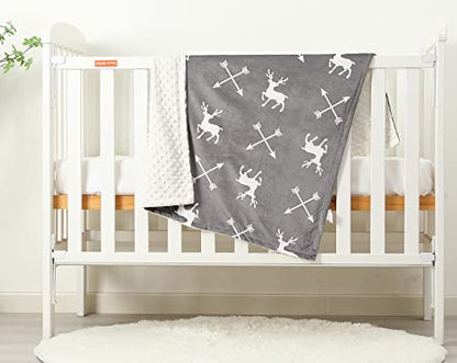  Soft Plush Deer Minky Baby Blanket For Boys Girls Unisex With Print Animal Pattern Double Layer Dotted Backing Bed Throws For Baby Crib Receiving For Newborns 30x40 Inches