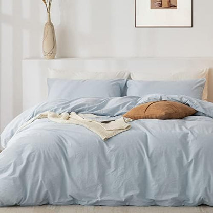  Queen Duvet Cover Set- 100% Washed Cotton 3 Pcs Soft Comfy Breathable Chic Linen Feel Bedding, 1 Duvet Cover And 2 Pillow Shams, Mauve Brown